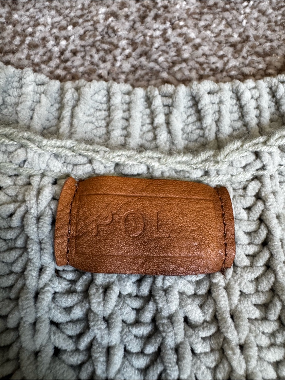 POL Light Sage Chunky Knit Sweater Women’s Oversized V-Neck Pocket Short Sleeve - Picture 5 of 6